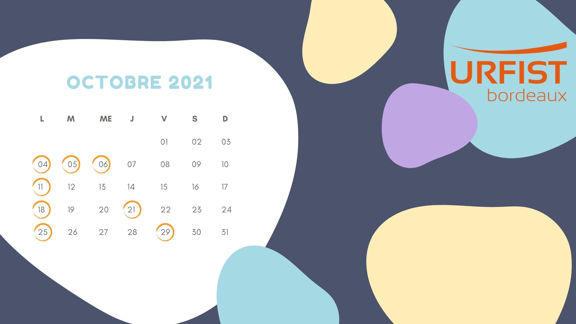 Calendrier du mois d'octobre 2021