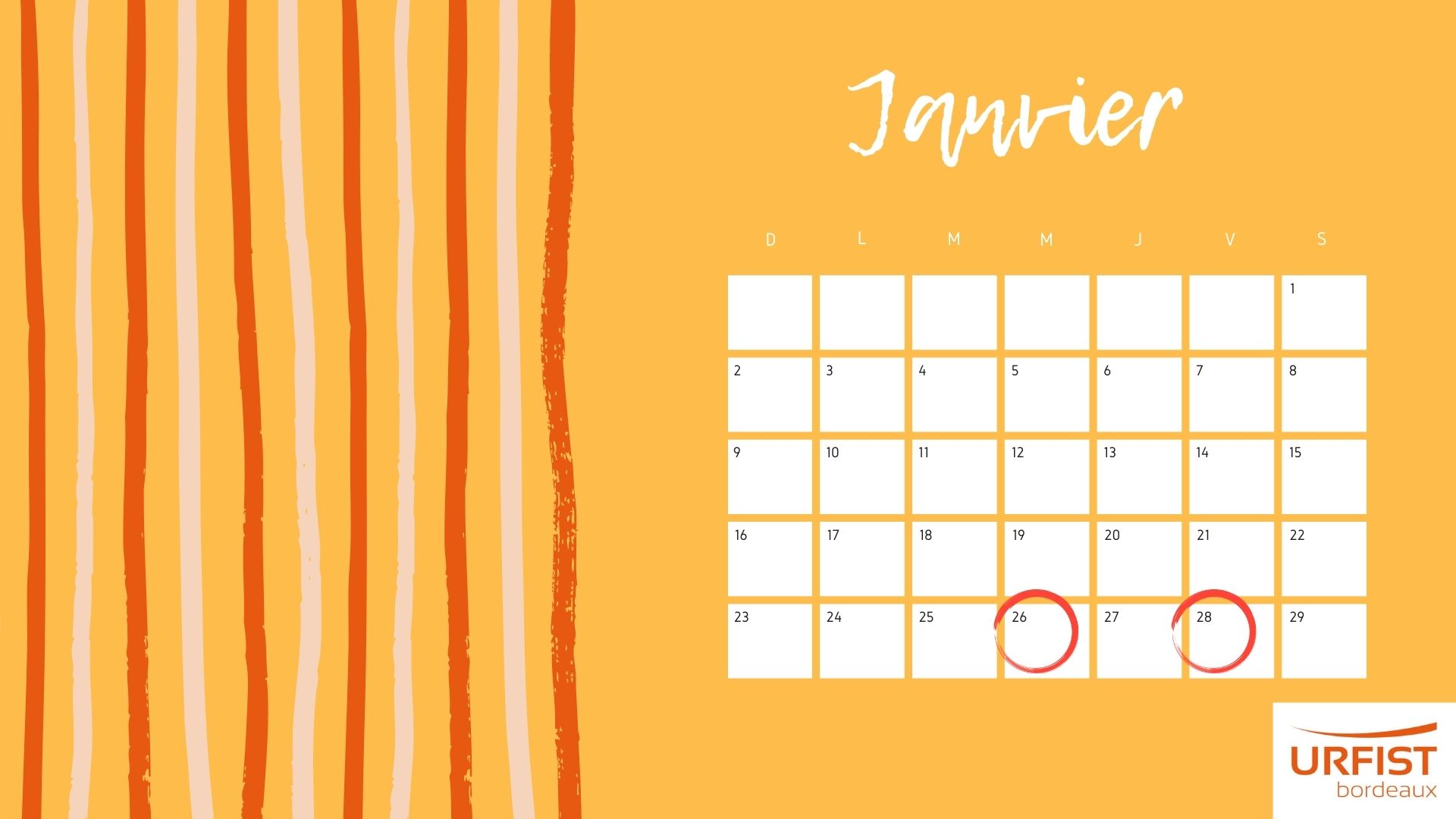 Calendrier du mois de janvier